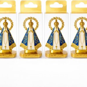 Kit 4 Imagem Nossa Senhora Aparecida para Carro Mini Santinha Dourada em Metal com Strass