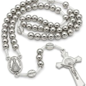 Terço Nossa Senhora Aparecida em Metal Prateado 42cm