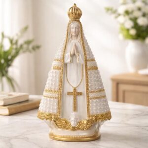 Nossa Senhora 30cm Pérolas Grande Presente Gesso Catolico Imagem Basílica Aparecida (Branca)