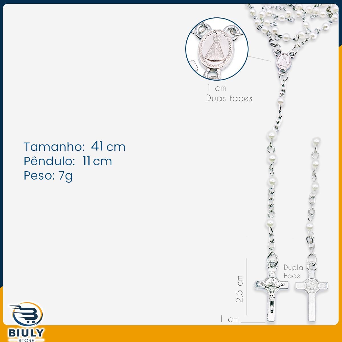 Terço Nossa Senhora Aparecida Pérolas Prateado em Aço Inox – Rosario com Medalha e Crucifixo Dupla Face – Corrente em Inox com Garrafinha para Guardar 5 Terço Nossa Senhora Aparecida Pérolas Prateado em Aço Inox – Rosario com Medalha e Crucifixo Dupla Face – Corrente em Inox com Garrafinha para Guardar - Imagem 5